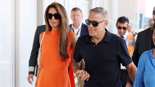 George Clooney and wife Amal are seen leaving Venice's Marco Polo airport after attending the 81st Venice International Film Festival at the Venice Lido.