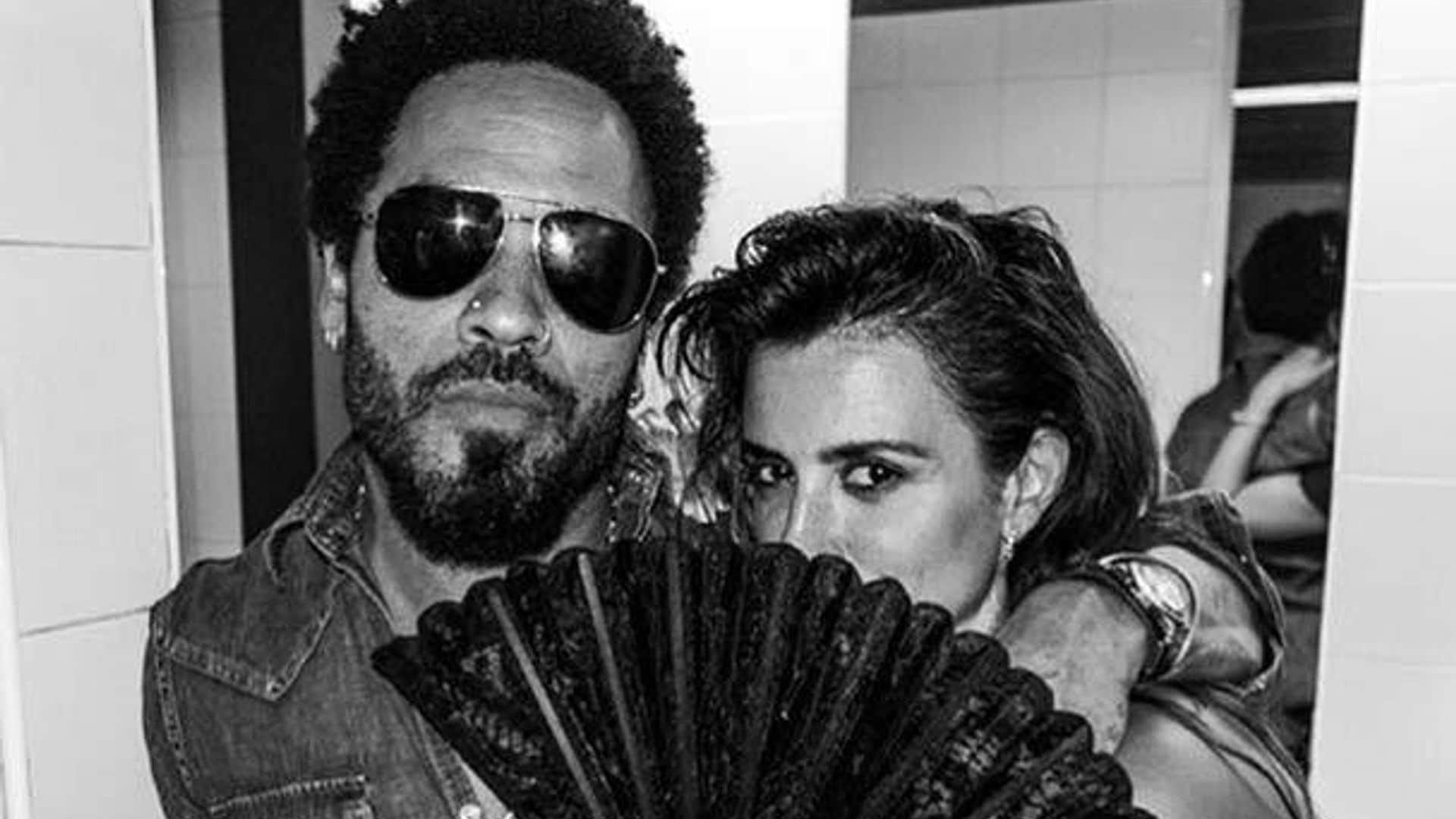 Penelope Cruz visits Lenny Kravitz backstage at his Madrid concert