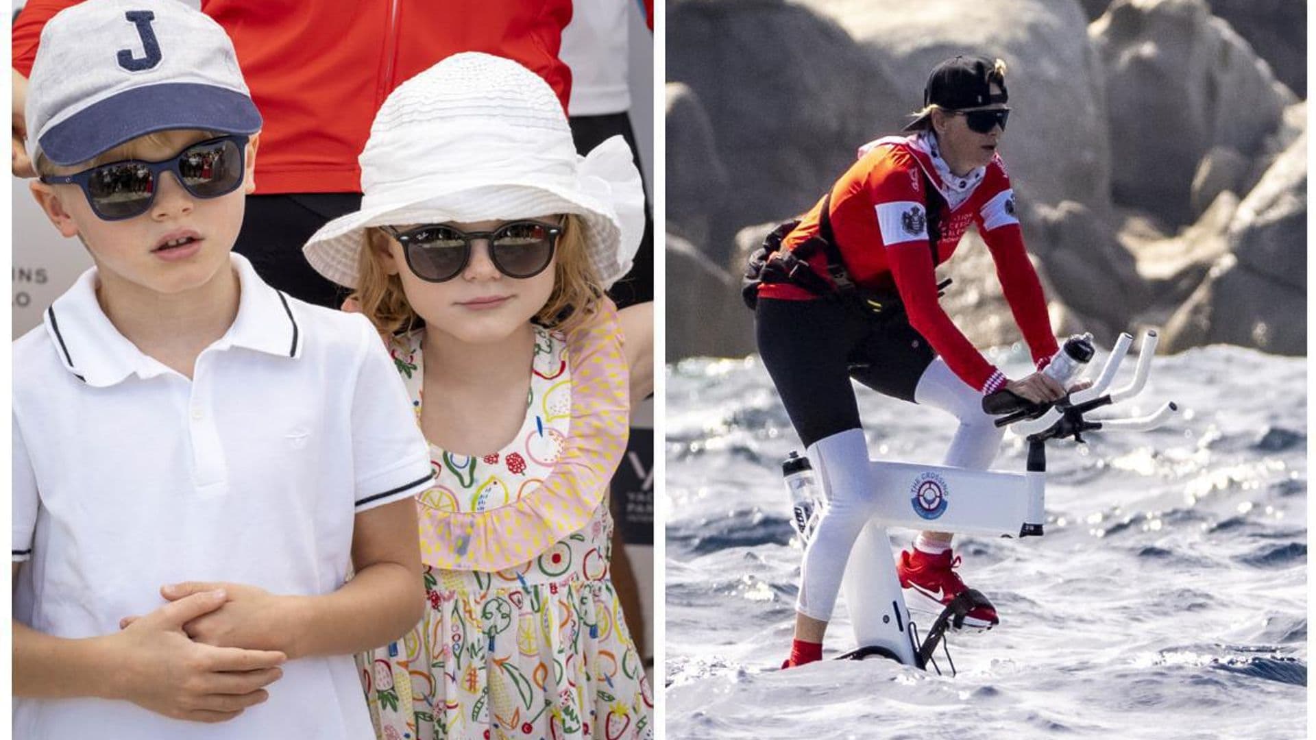 Prince Jacques and Princess Gabriella cheer on mom Princess Charlene in intense water bike race