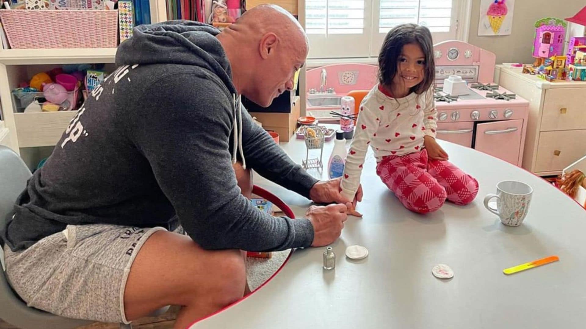 Dwayne Johnson adorably paints his 3-year-old daughter Tia’s nails