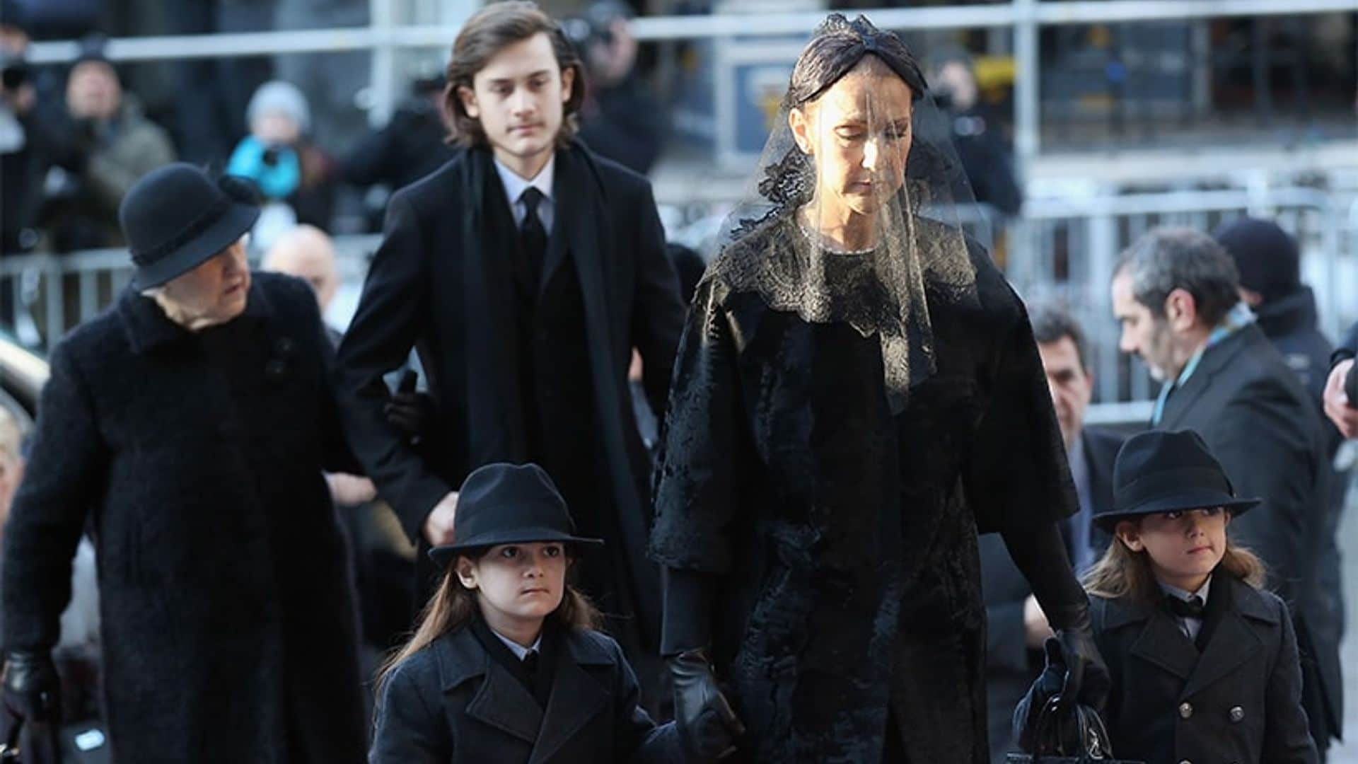 Celine Dion arrives at René Angélil's funeral, son promises to 'live up' to his father's 'standards'