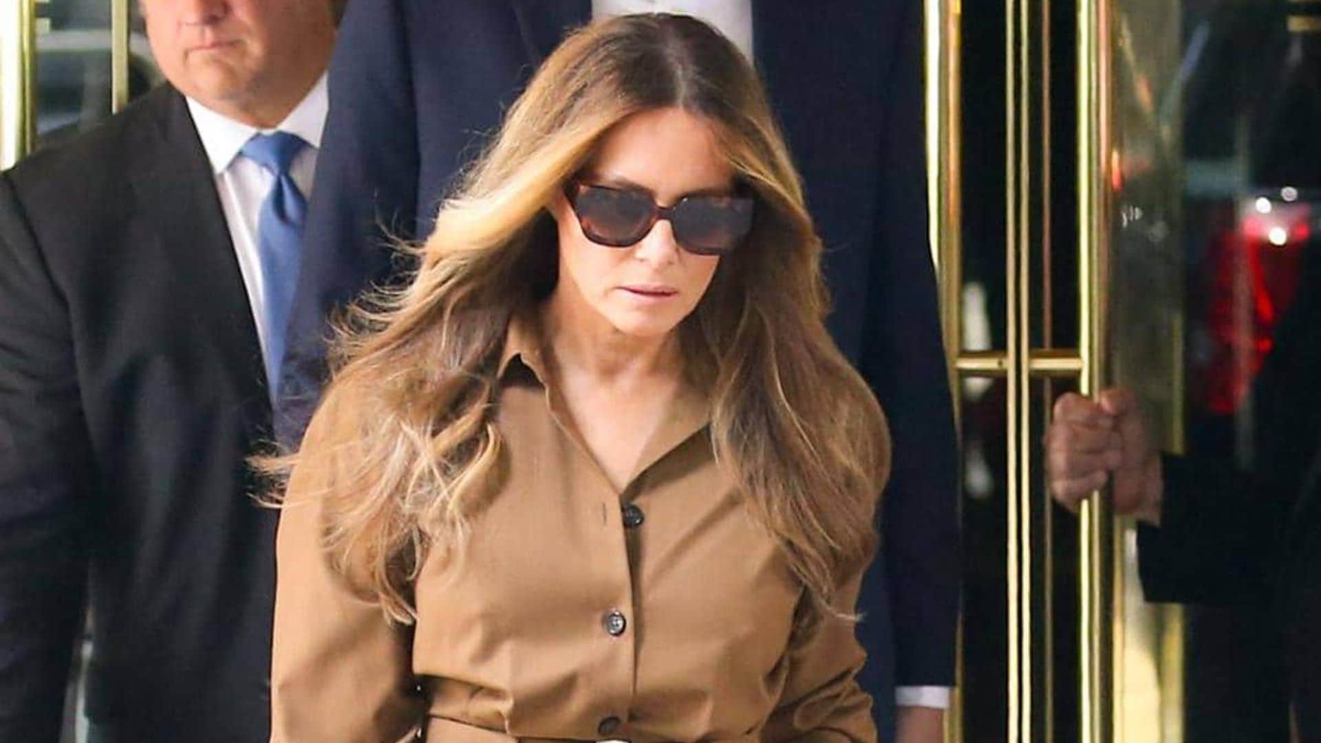 Melania Trump spotted in chic ensemble in NYC: Leaving Trump Tower with son Barron