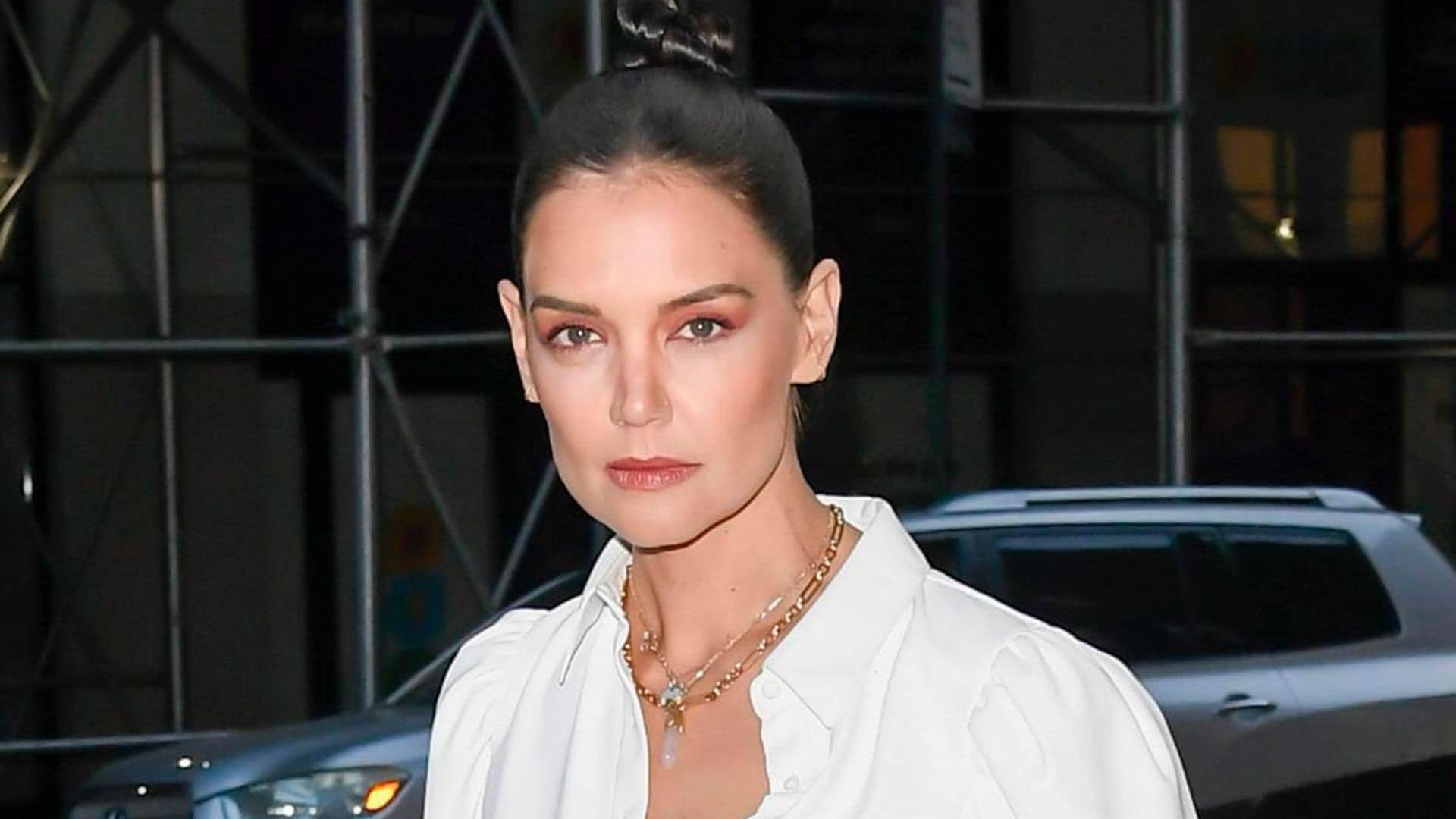 Katie Holmes stuns in all-white ensemble after Alice + Olivia runway show in NYC