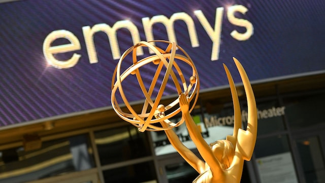 An Emmy statue is seen on the red carpet ahead of the 74th Emmy Awards at the Microsoft Theater in Los Angeles, California, on September 12, 2022. 