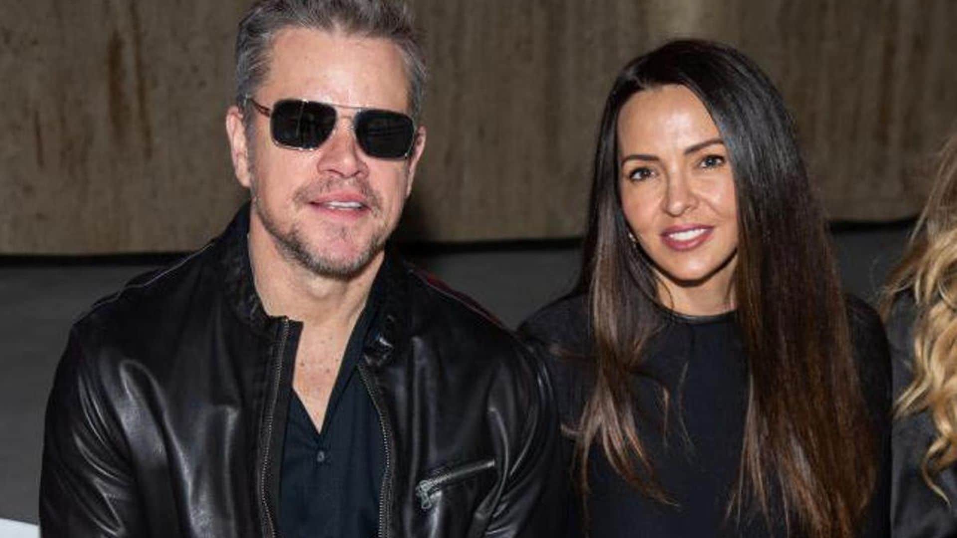 Matt Damon and Luciana Barroso wear matching leather in NYFW
