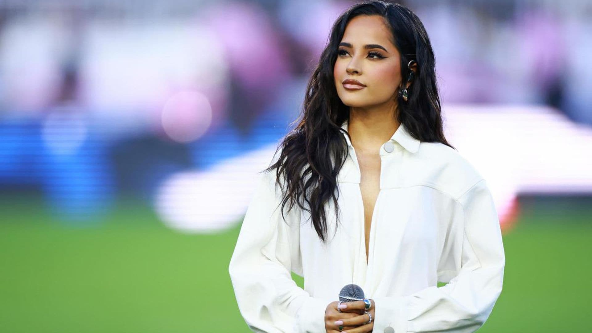 Becky G wowed the crowd while singing the national anthem at Lionel Messi’s Inter Miami debut