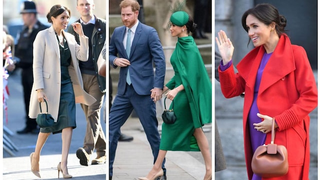 Meghan Markle with Demi handbag by Gabriela Hearst, dress by Emilia Wickstead, hat from William Chambers, and Simply Irresistible pumps by Aquazzura