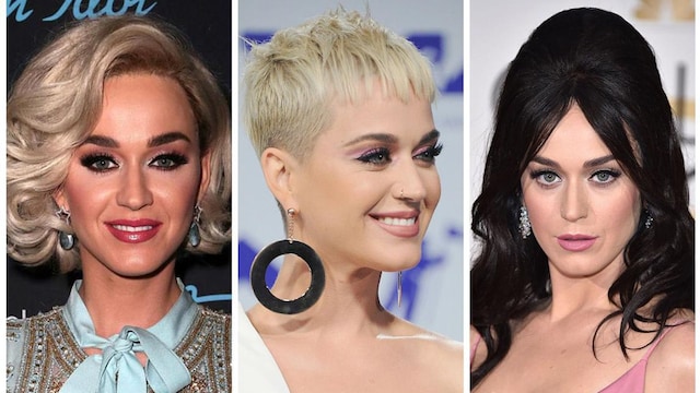 Katy Perry collage of different hairstyles
