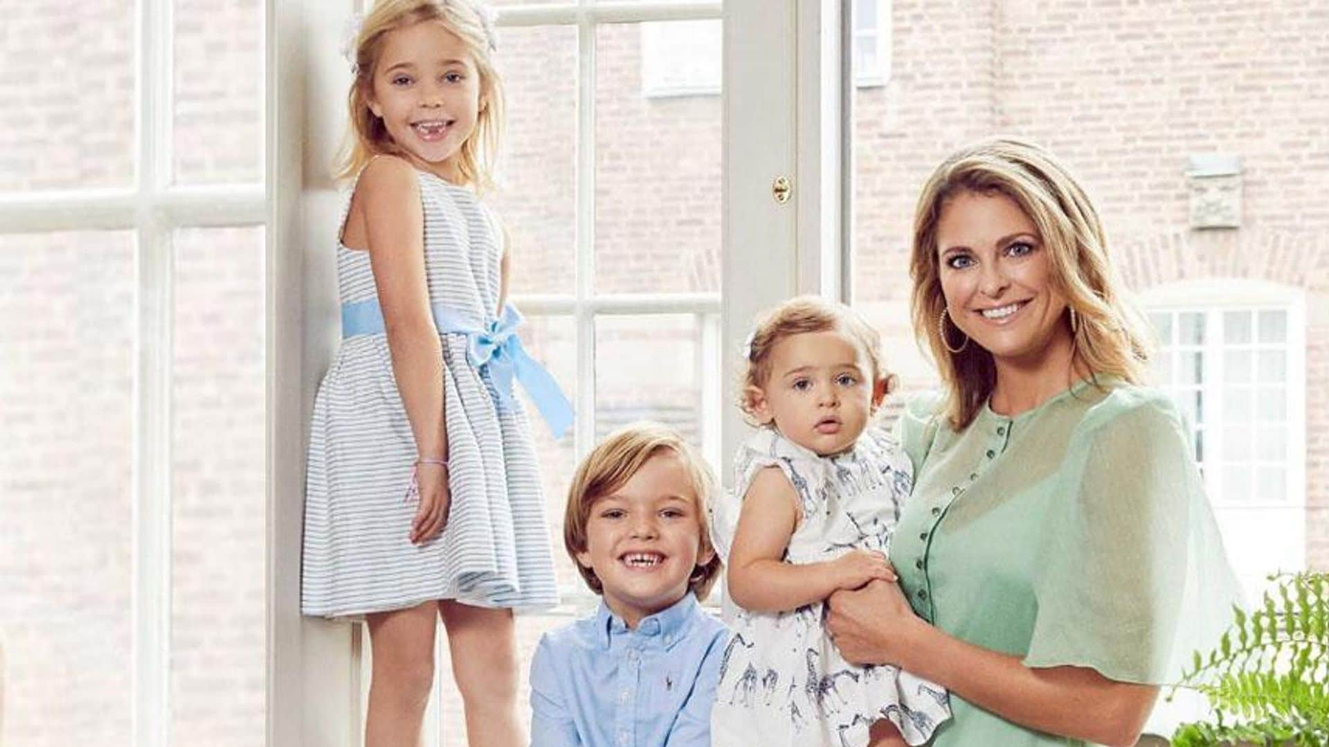 Princess Madeleine posing with her 3 children