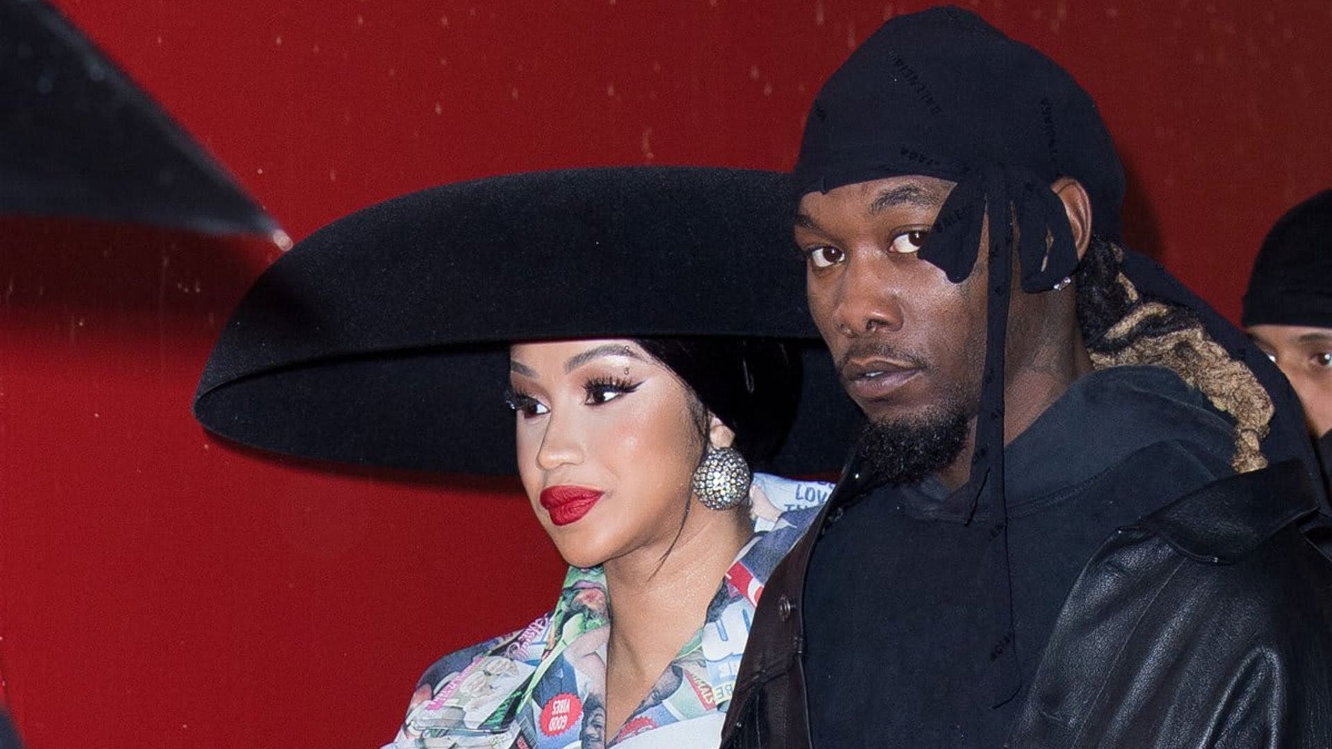 Cardi B supports Offset after he debuts as a model in the Balenciaga show at Paris Fashion Week