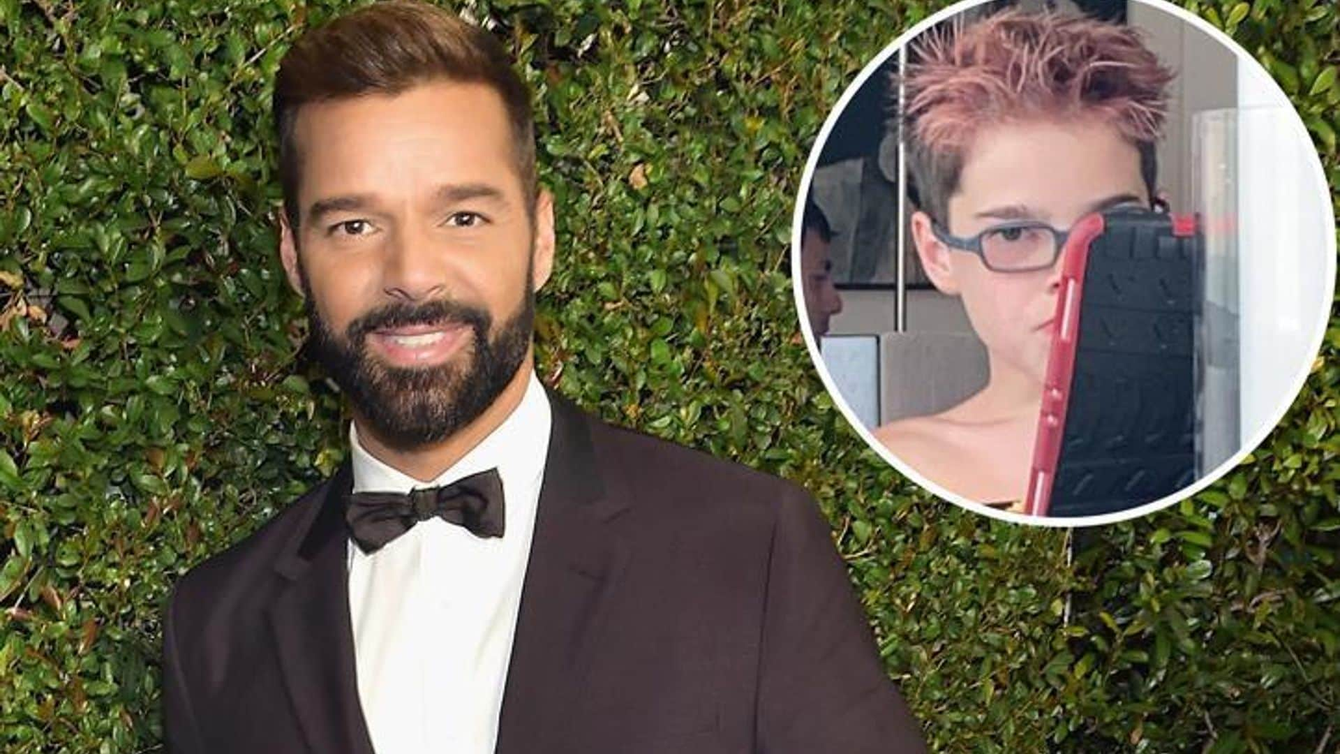 Ricky Martin's son Valentino shows off punky pink hair - and dad loves it!