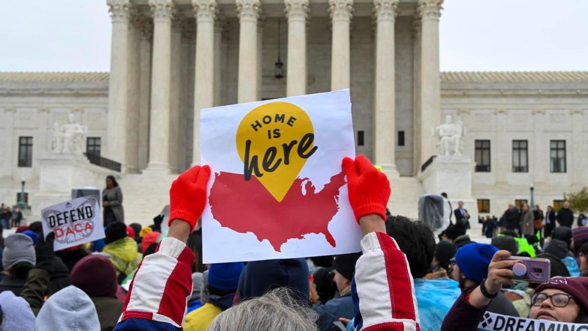 Demonstrators gather in front of the United States Supreme Court