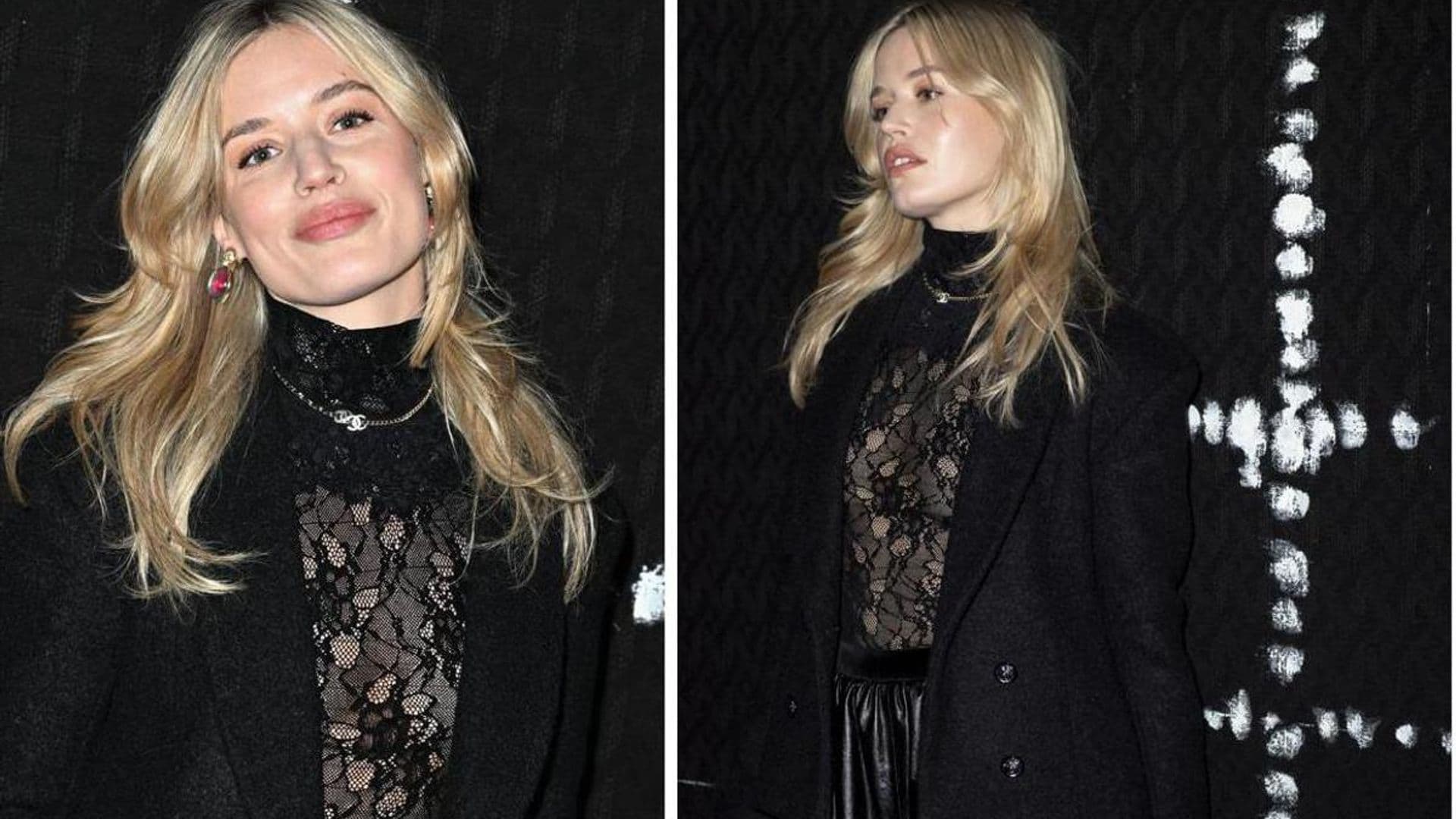 Mick Jagger’s daughter Georgia May enjoys the last day of Paris Fashion Week in a sexy chic sheer lace look