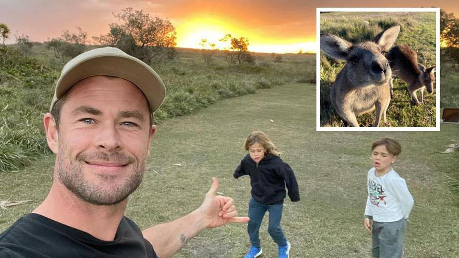 Chris Hemsworth has an epic camping trip with his boys and wrestles kangaroos
