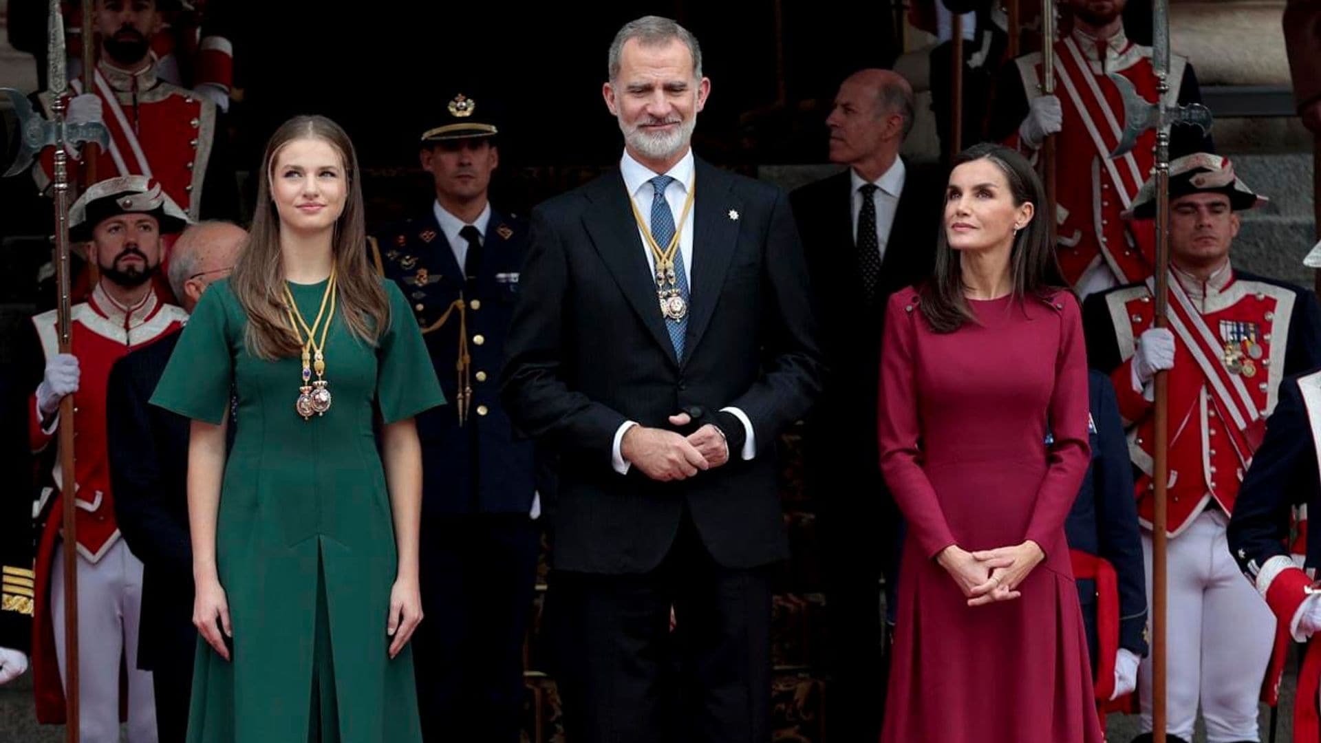 Queen Letizia and daughter Princess Leonor look holiday-ready in red and green dresses