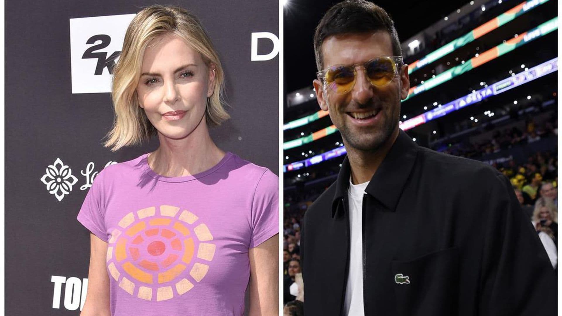 Charlize Theron and Novak Djokovic play tennis for charity at Indian Wells