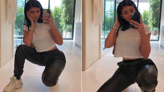 Kylie Jenner bets on leather pants with a retro vibe