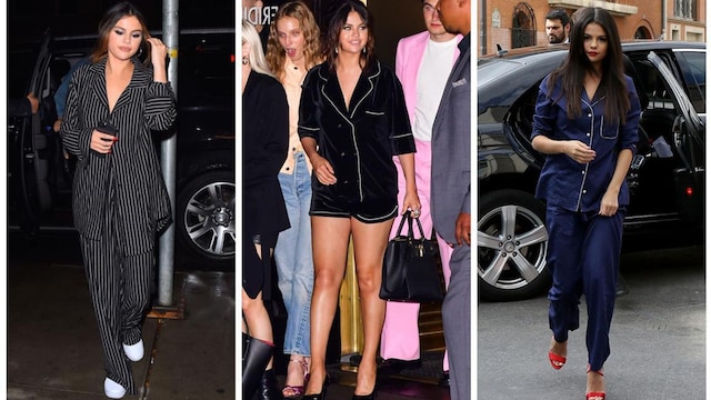 Selena Gomez on trend with short and long pajamas sets