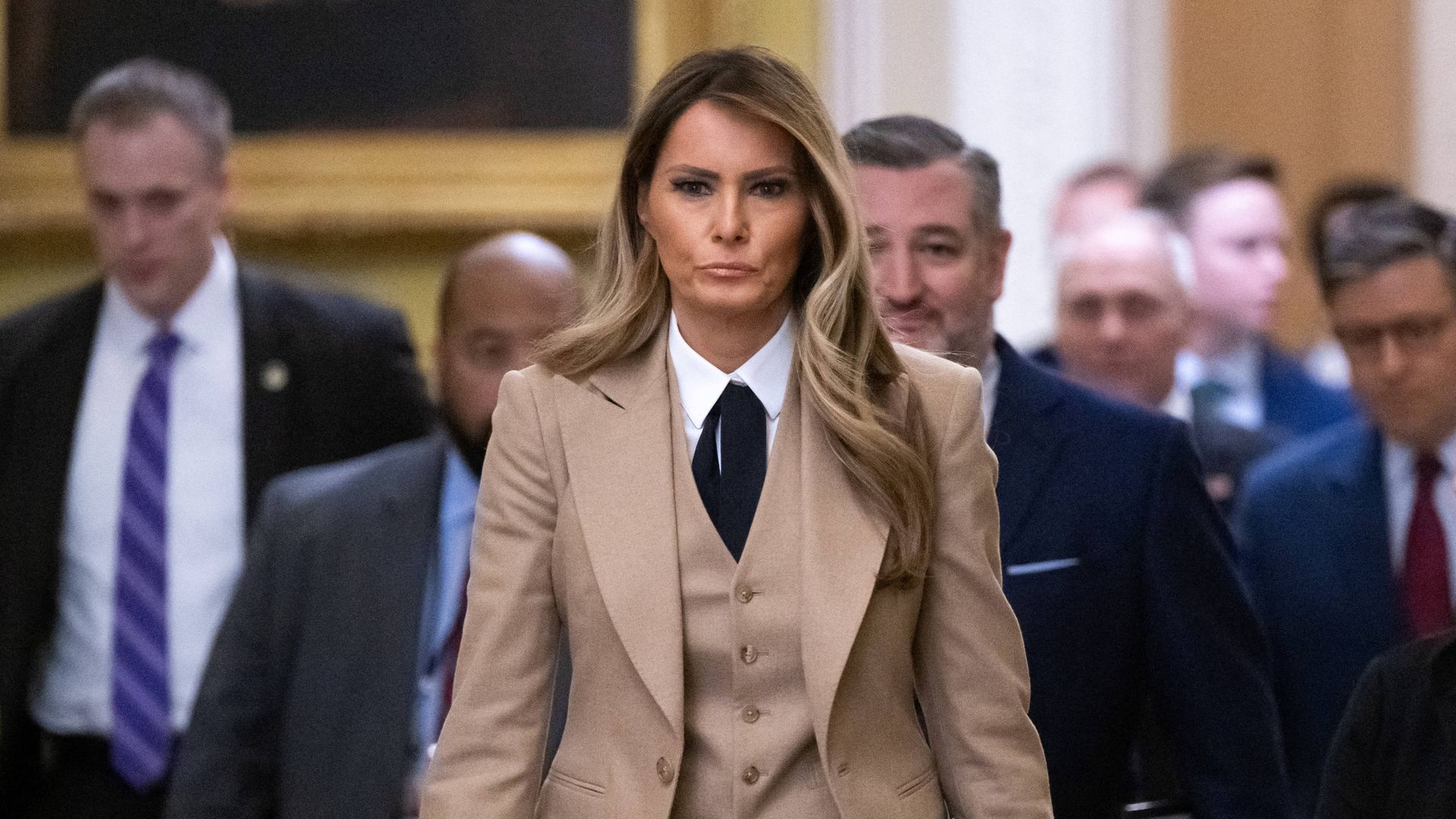 Melania Trump looks elegant in tan suit at Capitol Hill for 'important legislation'