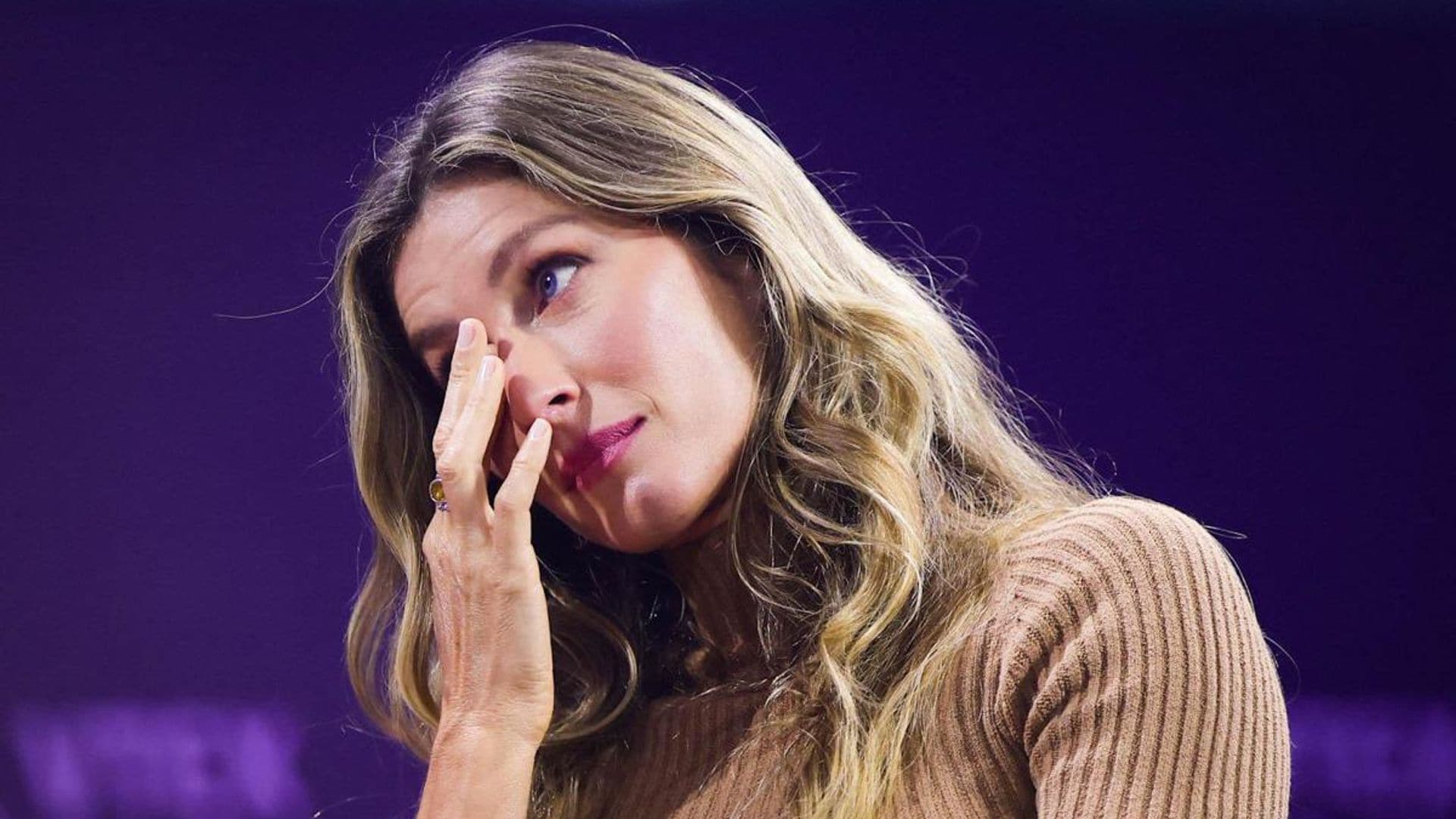 Gisele Bündchen fought back the tears while discussing her life and dreams during a lecture