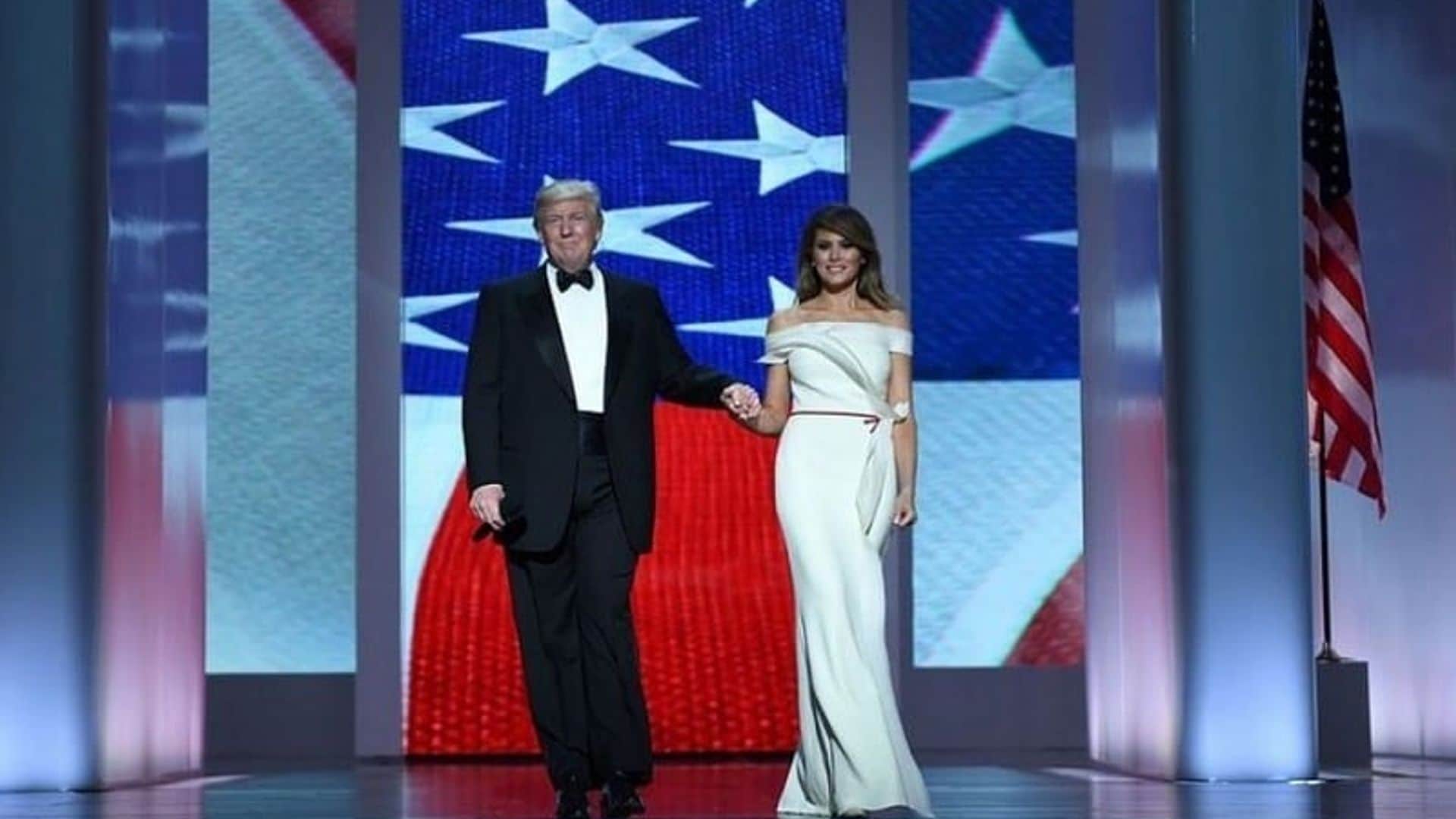 Melania stunning in a white off-the-shoulder gown for the inaugural balls.
Photo: Getty Images