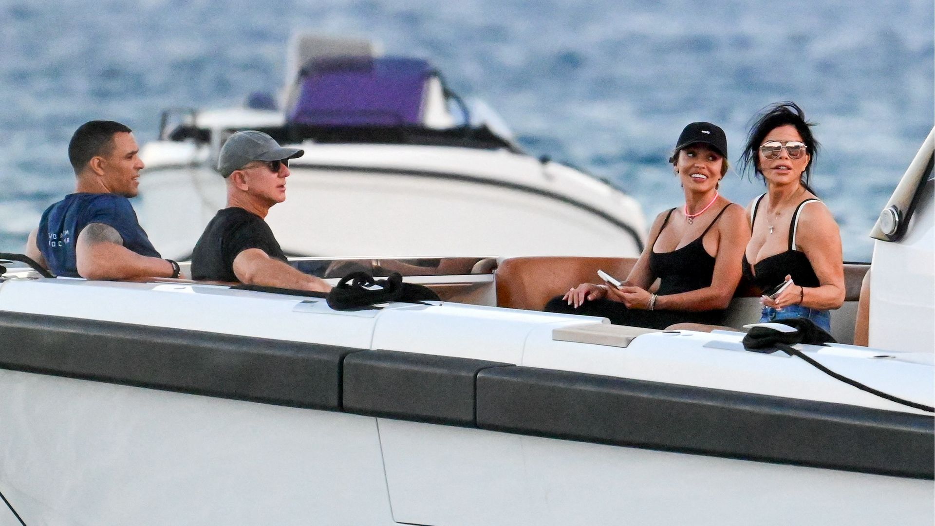 Lauren Sanchez enjoys a Greek vacation with billionaire fiancé Jeff Bezos - and ex-boyfriend Tony Gonzalez and his wife October.