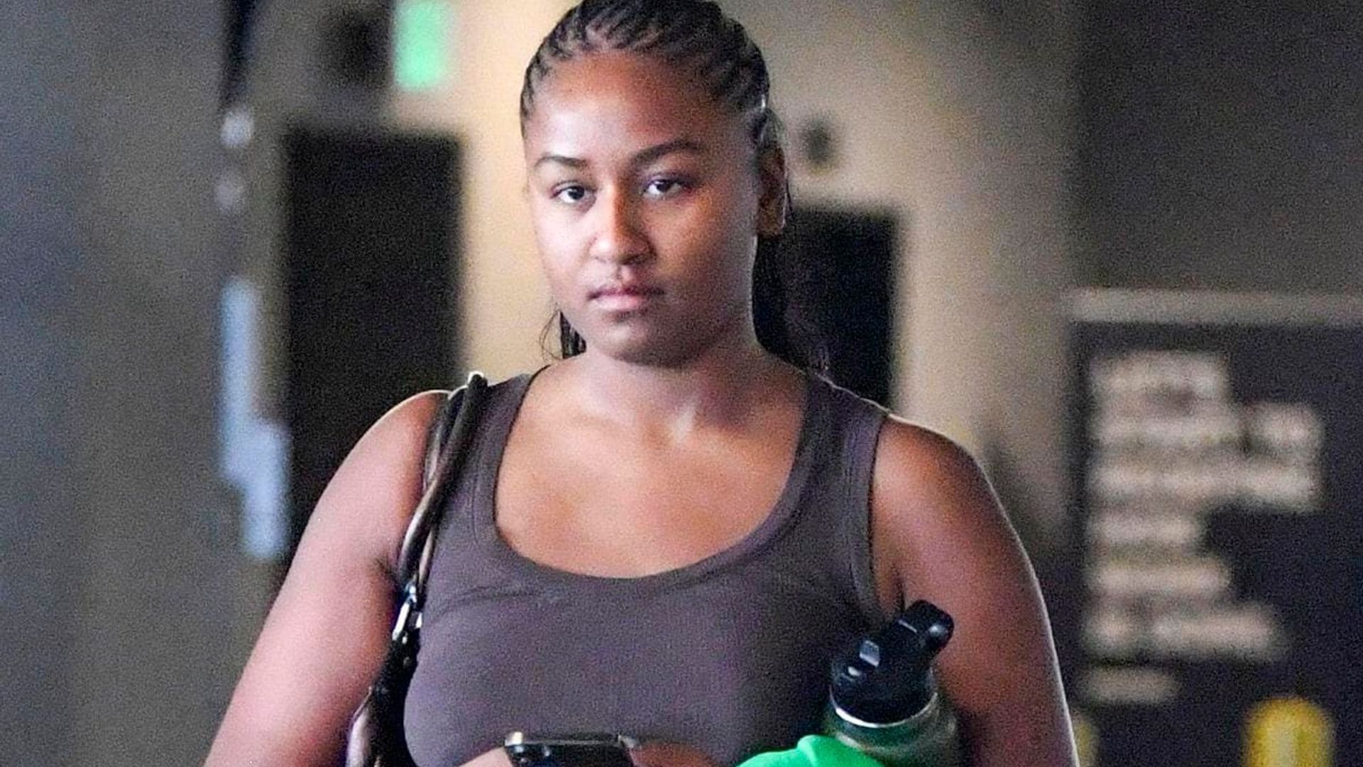 Sasha Obama practices self-care at the spa in an all-green sporty look