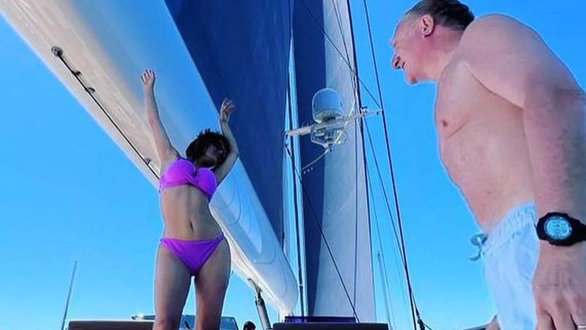 Salma Hayek dances on tables in a bikini while sailing with Francois-Henri Pinault