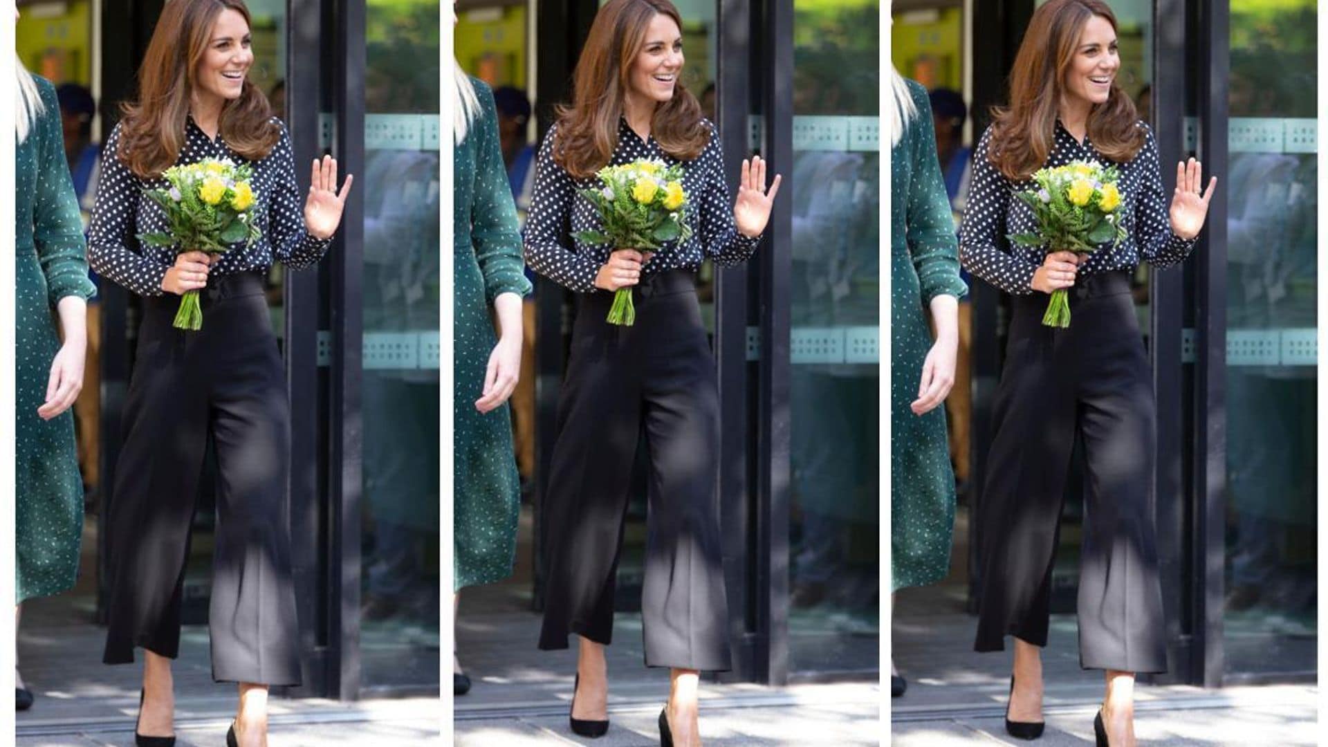 Kate Middleton looks pantalones culotte lunares moda otono