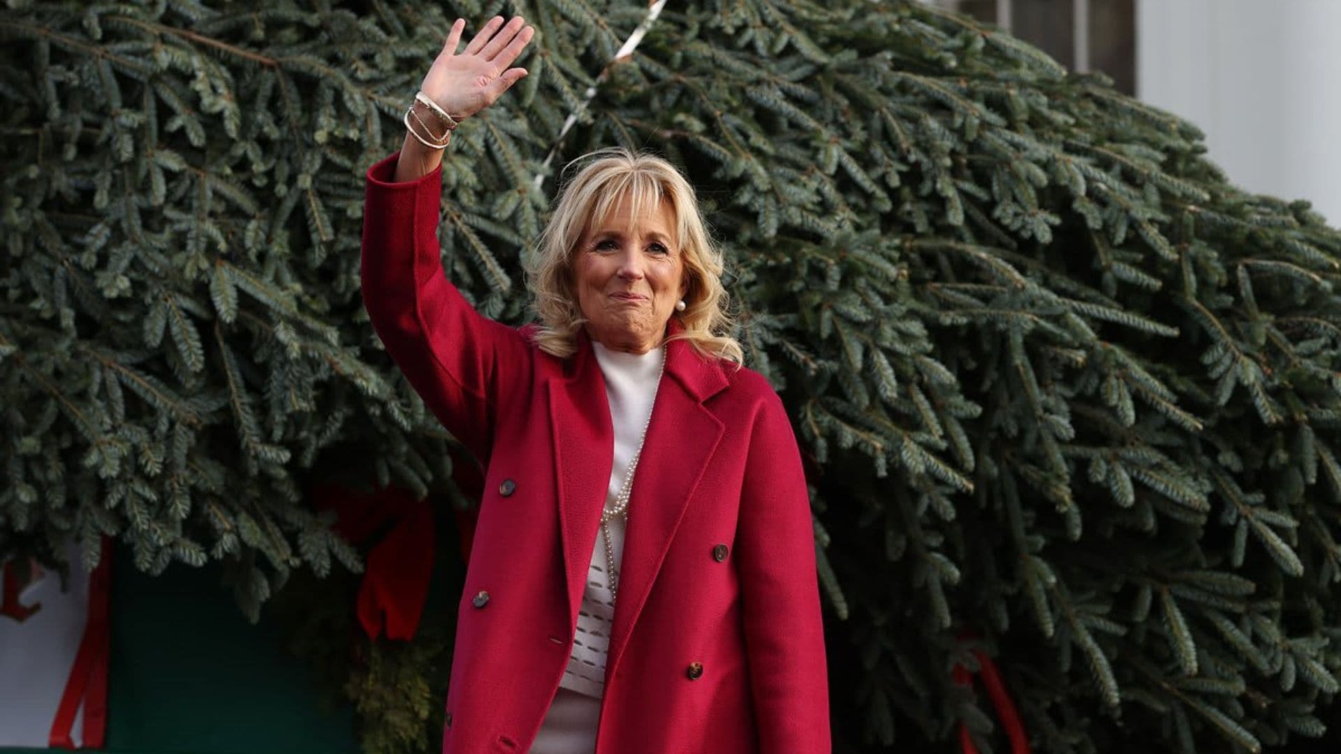 First Lady Dr. Jill Biden unveils White House Christmas decorationsincluding photo of Donald and Melania Trump