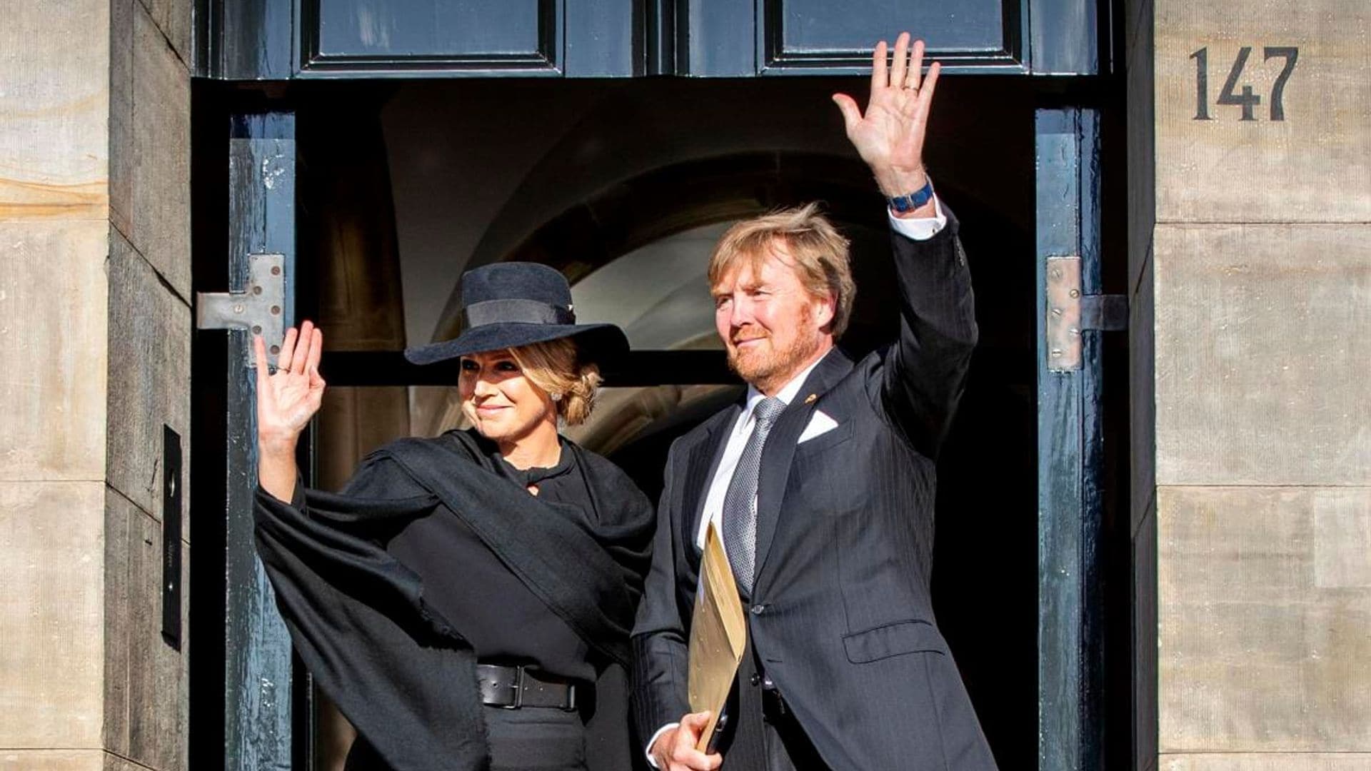 Queen Maxima looks flawless in all-black ensemble featuring a trouser-skirt