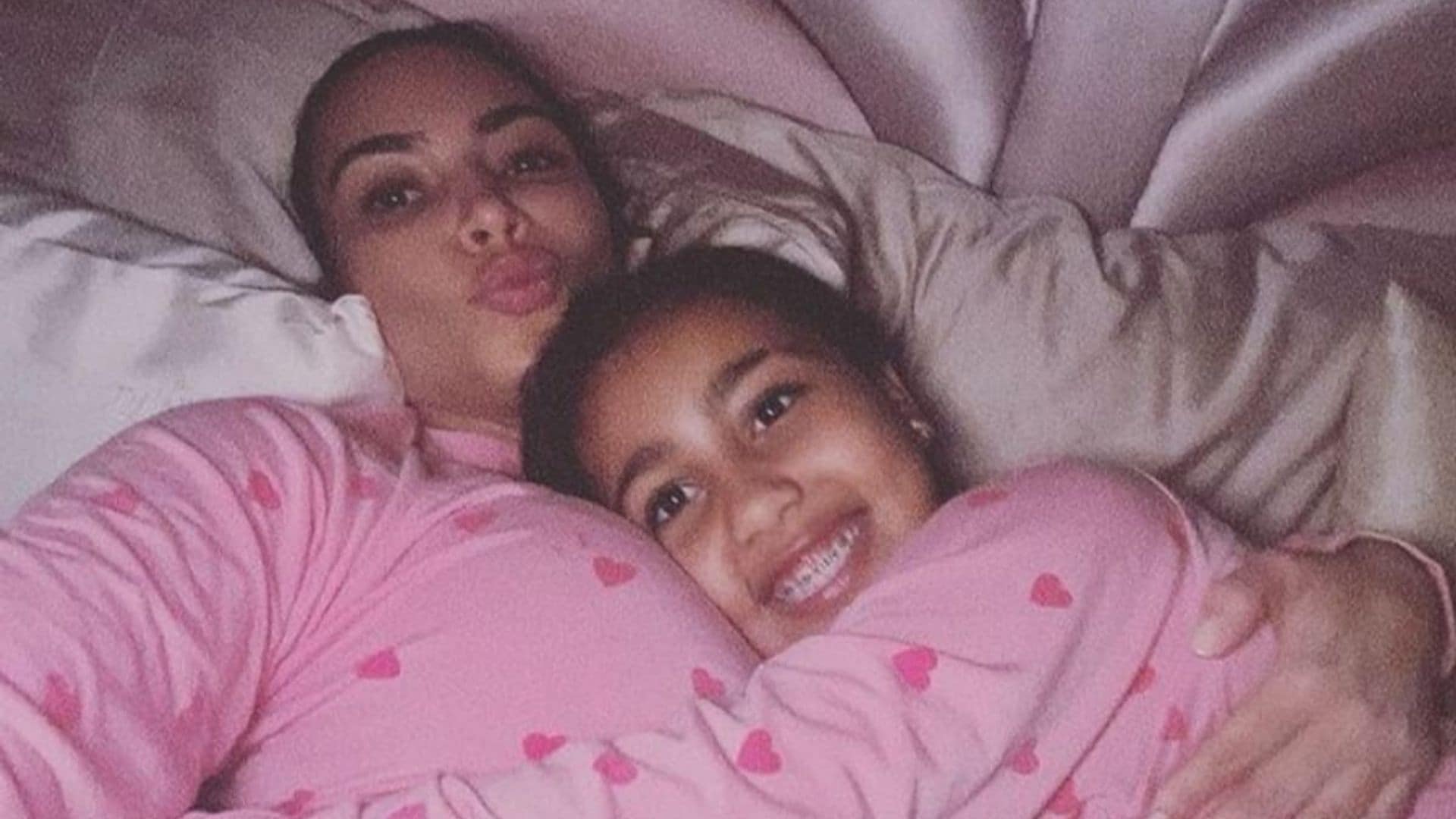 Kim Kardashian and North West cuddle up in matching heart pajamas