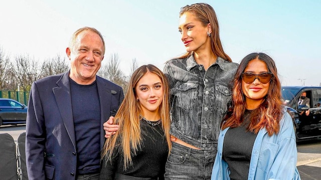 Salma Hayek, Vlentina, Mathilde, and Francois-Henri Pinault at the Balenciaga Show