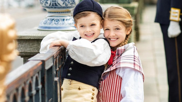 Princess Estelle and Prince Oscar dress up in folk costumes ahead of Sweden's National Day