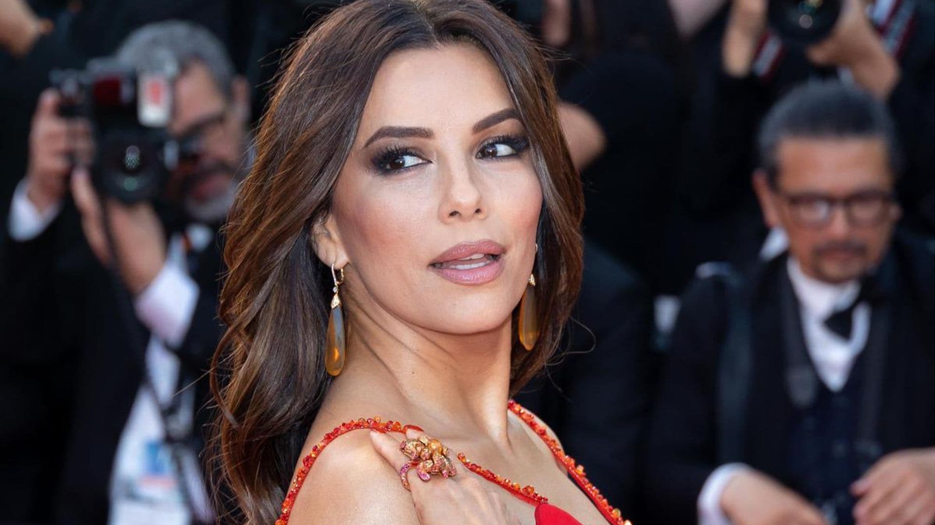 Eva Longoria steals the show in ruby red thigh-high slit dress: See Pics