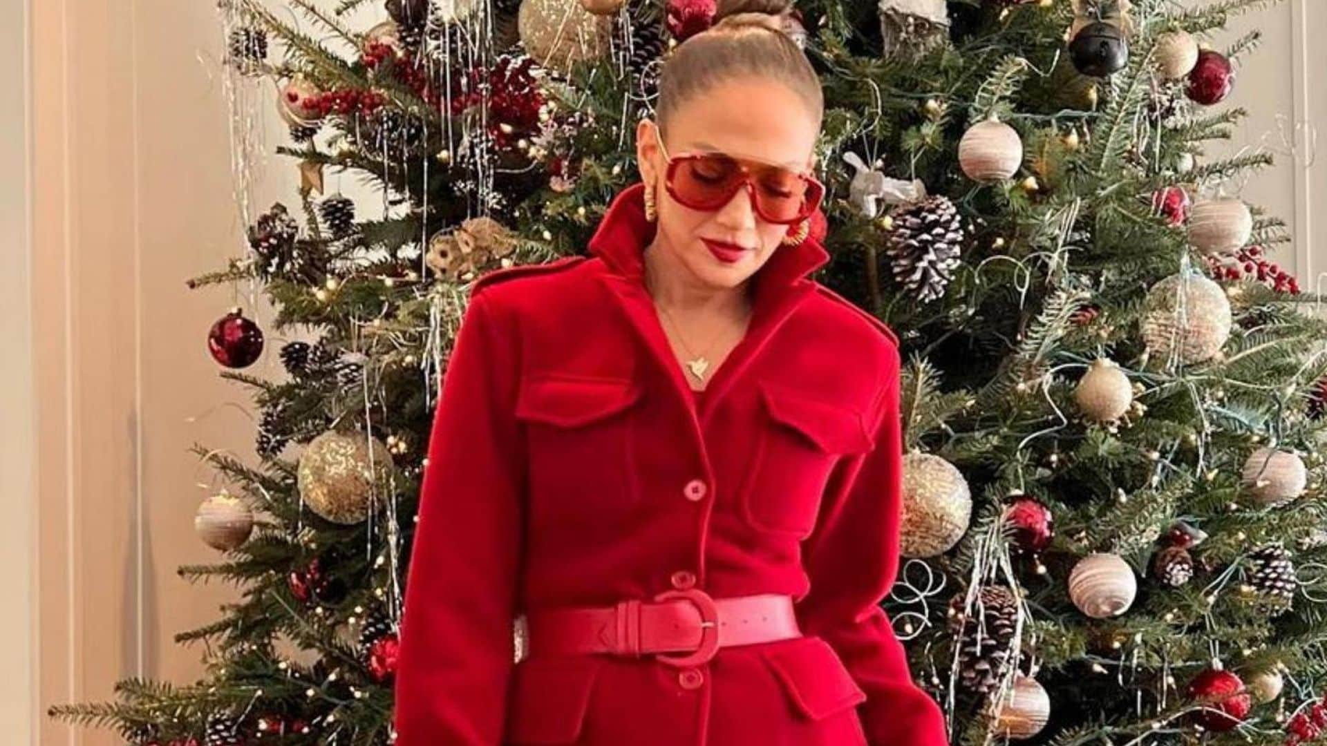 Jennifer Lopez, in her monochromatic holiday look, is the star that needs every Christmas tree