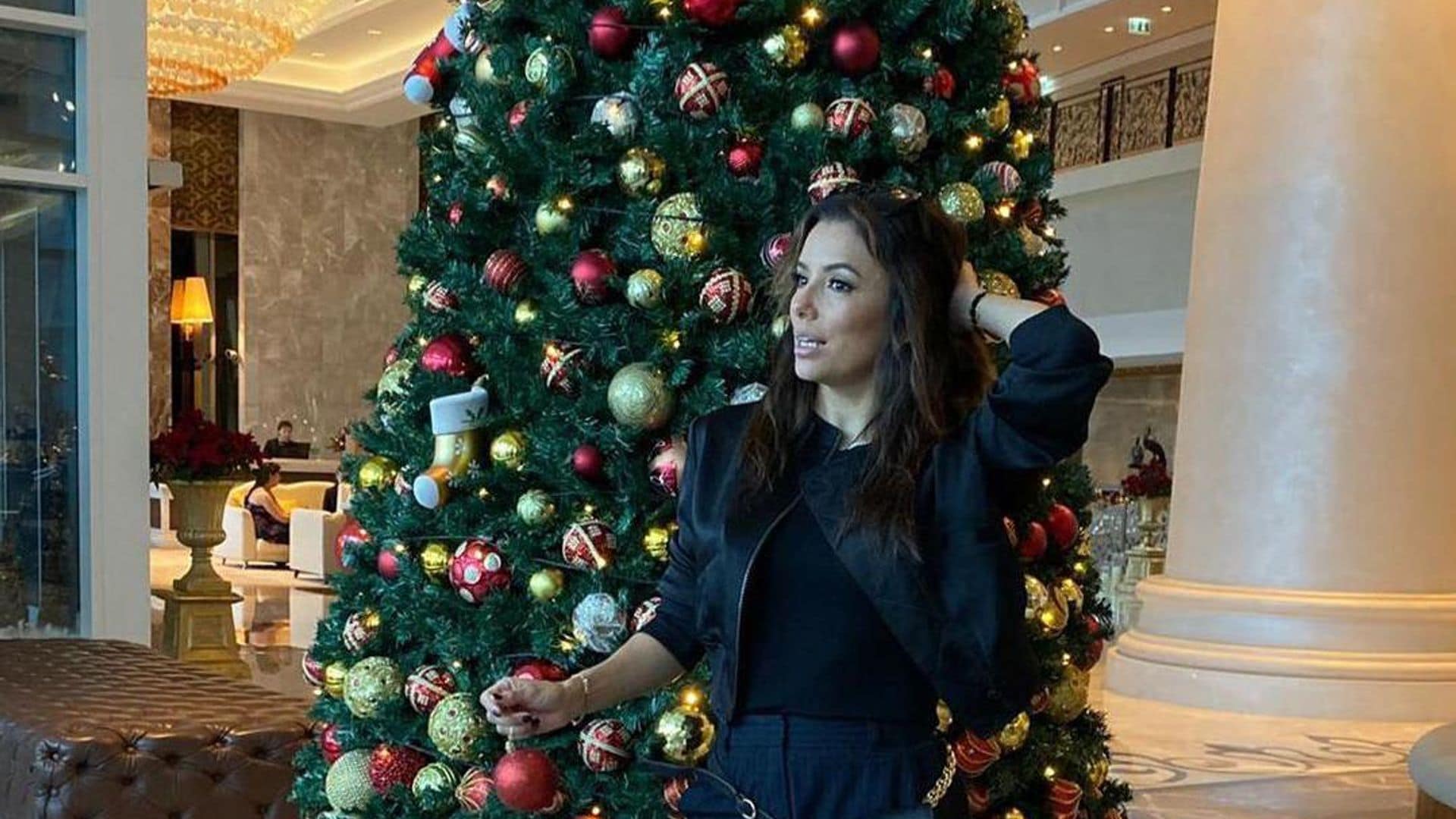 Eva Longoria hugs the world's most cuddly Christmas tree