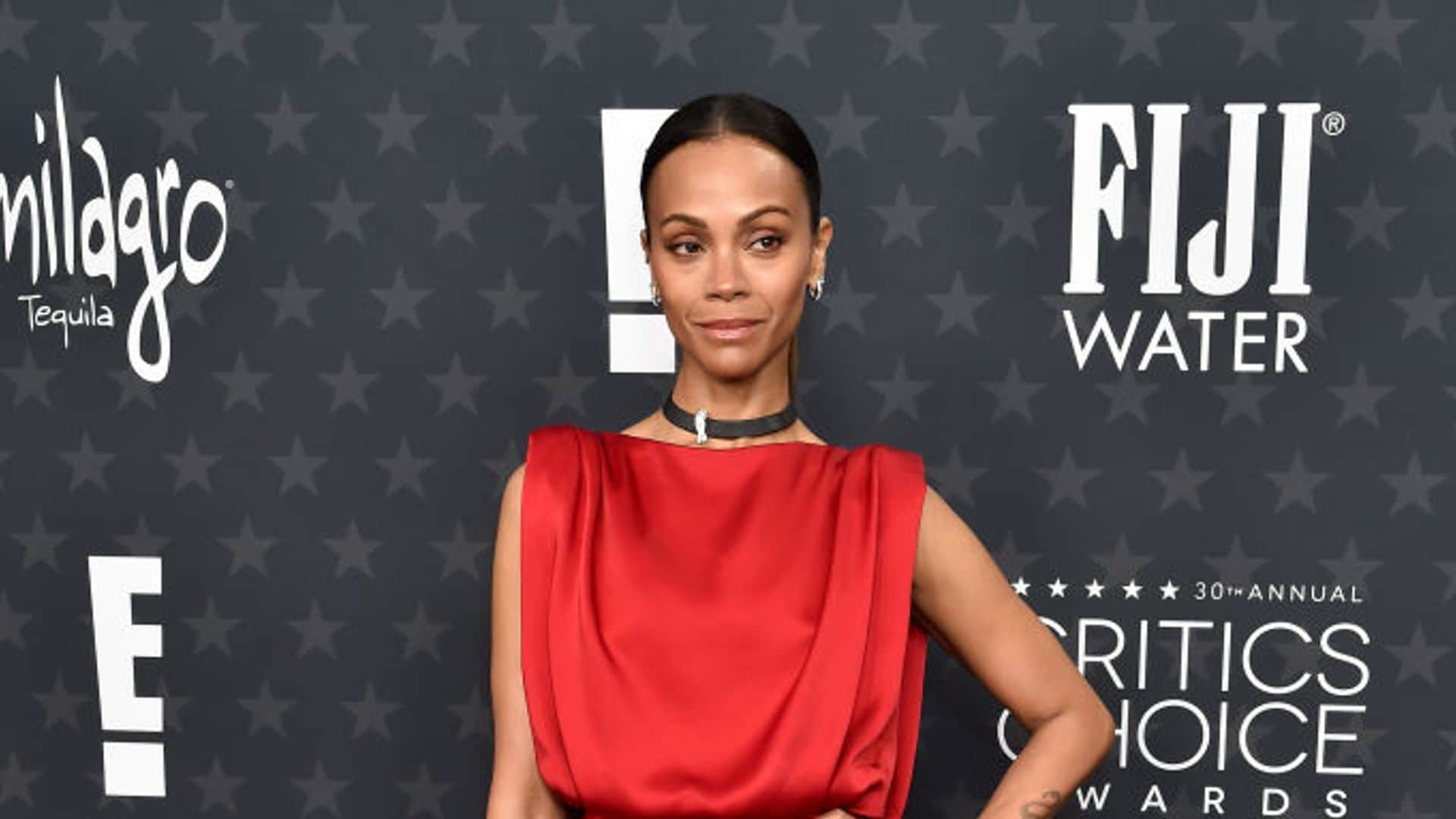 Zoe Saldaña shines in a red Saint Laurent gown at the Critics Choice Awards