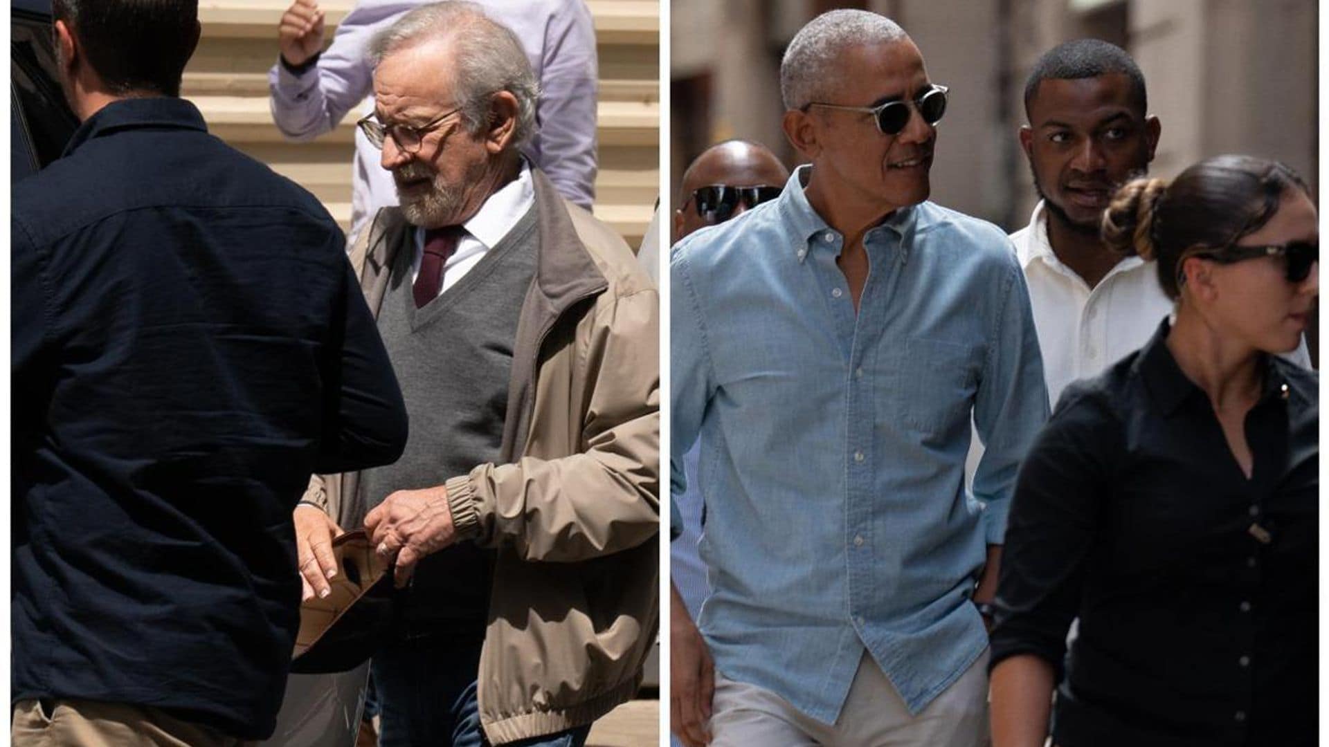 Barack and Michelle Obama enjoy dinner with Bruce Springsteen and Steven Spielberg