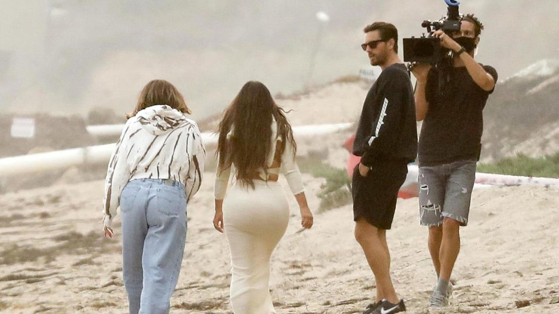 Kim and Khloé Kardashian along with Scott Disick filming the season finale of KUWTK in Malibu