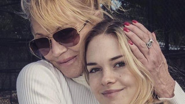 Melanie Griffith and Antonio Banderas daughter Stella poses with her mom