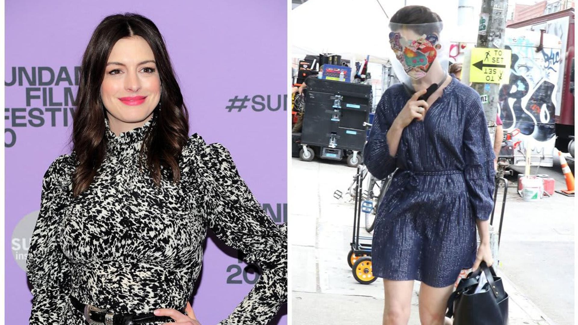 Anne Hathaway wore a decorative face shield while on set of her new Apple TV+ series