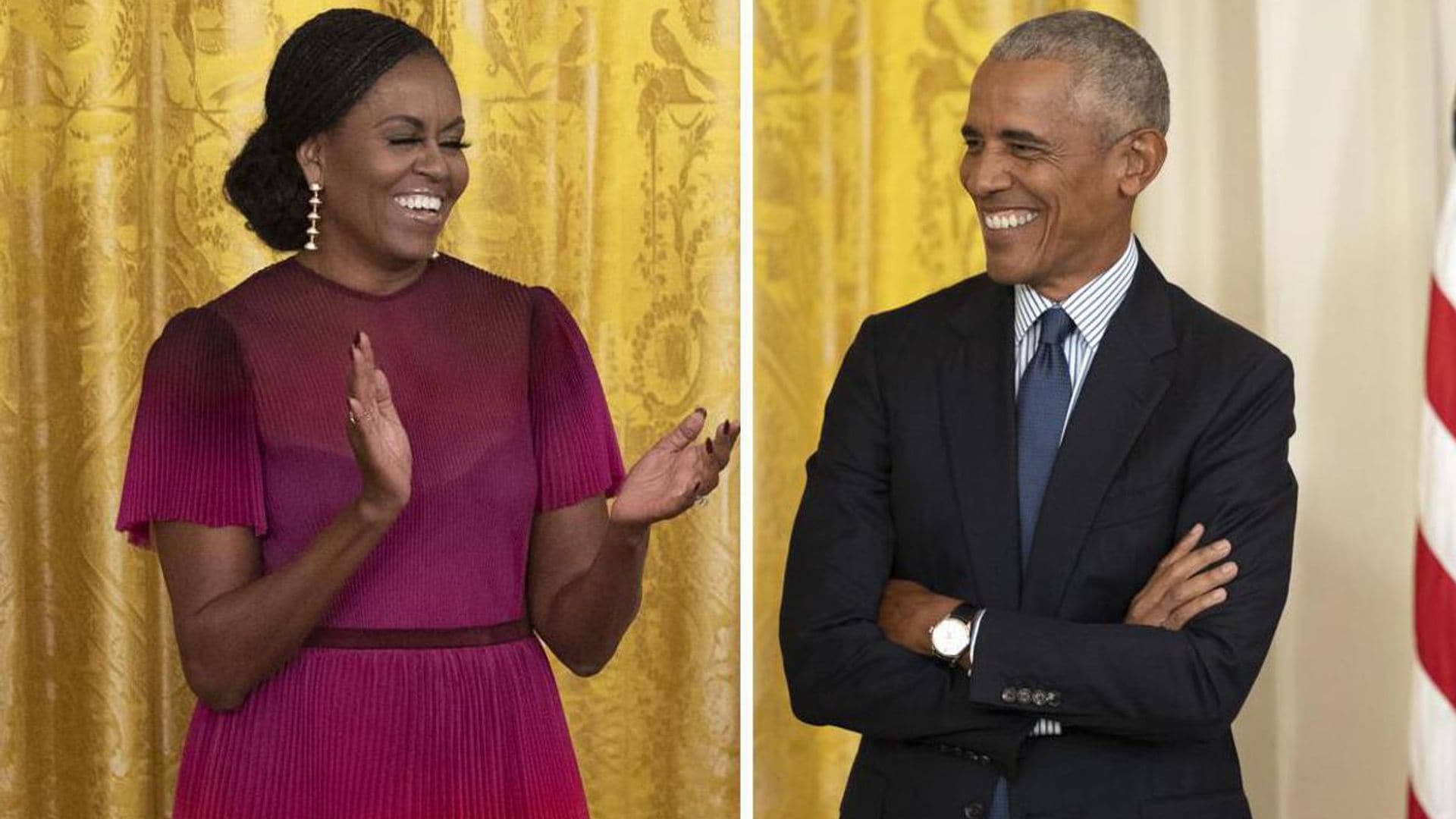 Michelle and Barack Obama look proud unveiling their official White House portrait