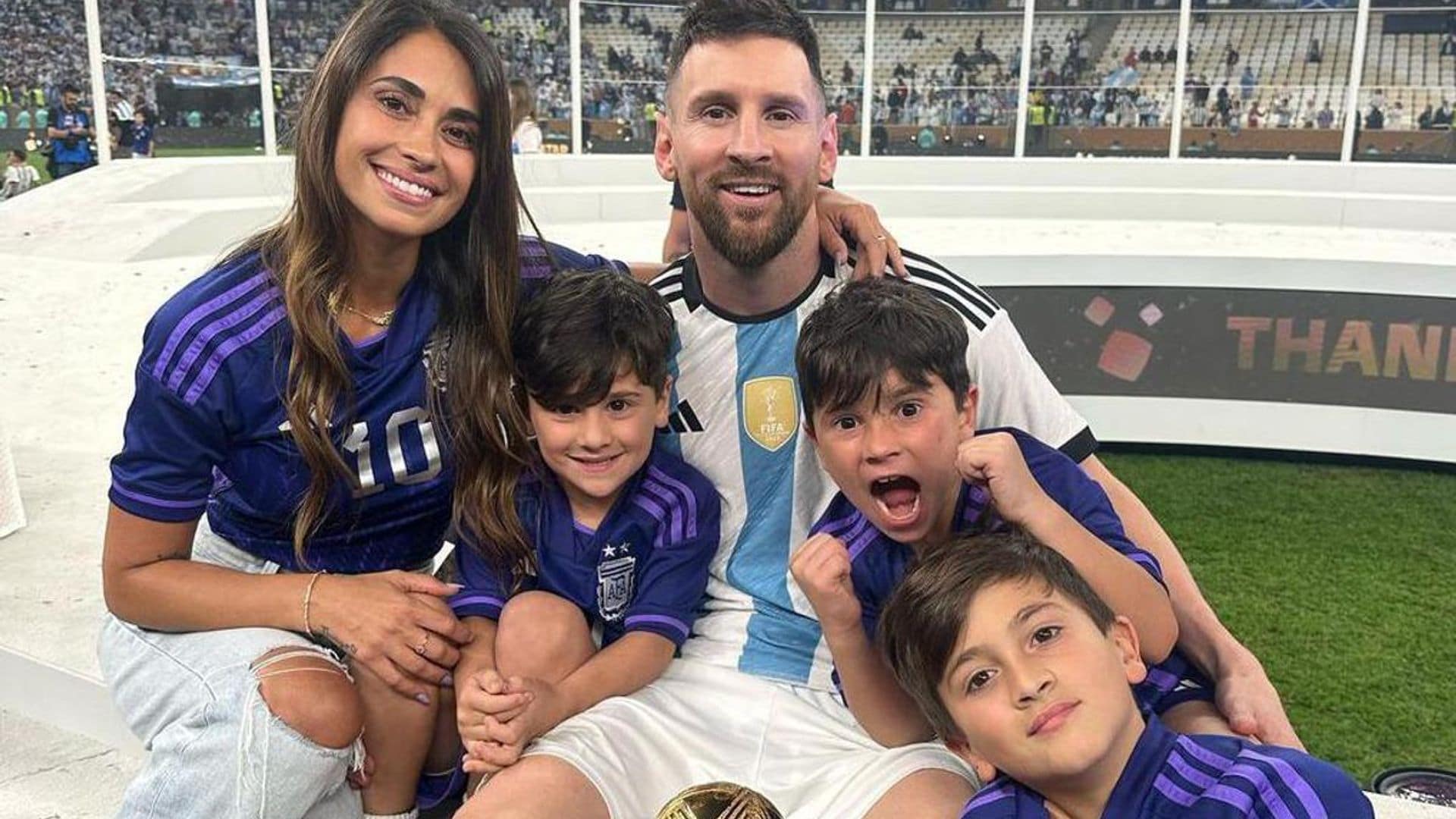 Antonela Roccuzzo and her children support Messi at the 2024 Copa América