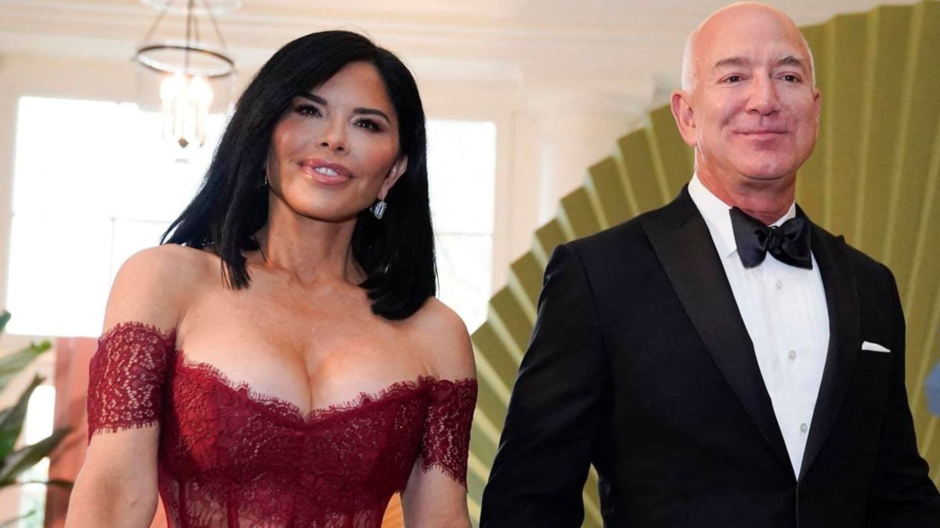 Lauren Sanchez wears a red corset dress for White House dinner with Jeff Bezos