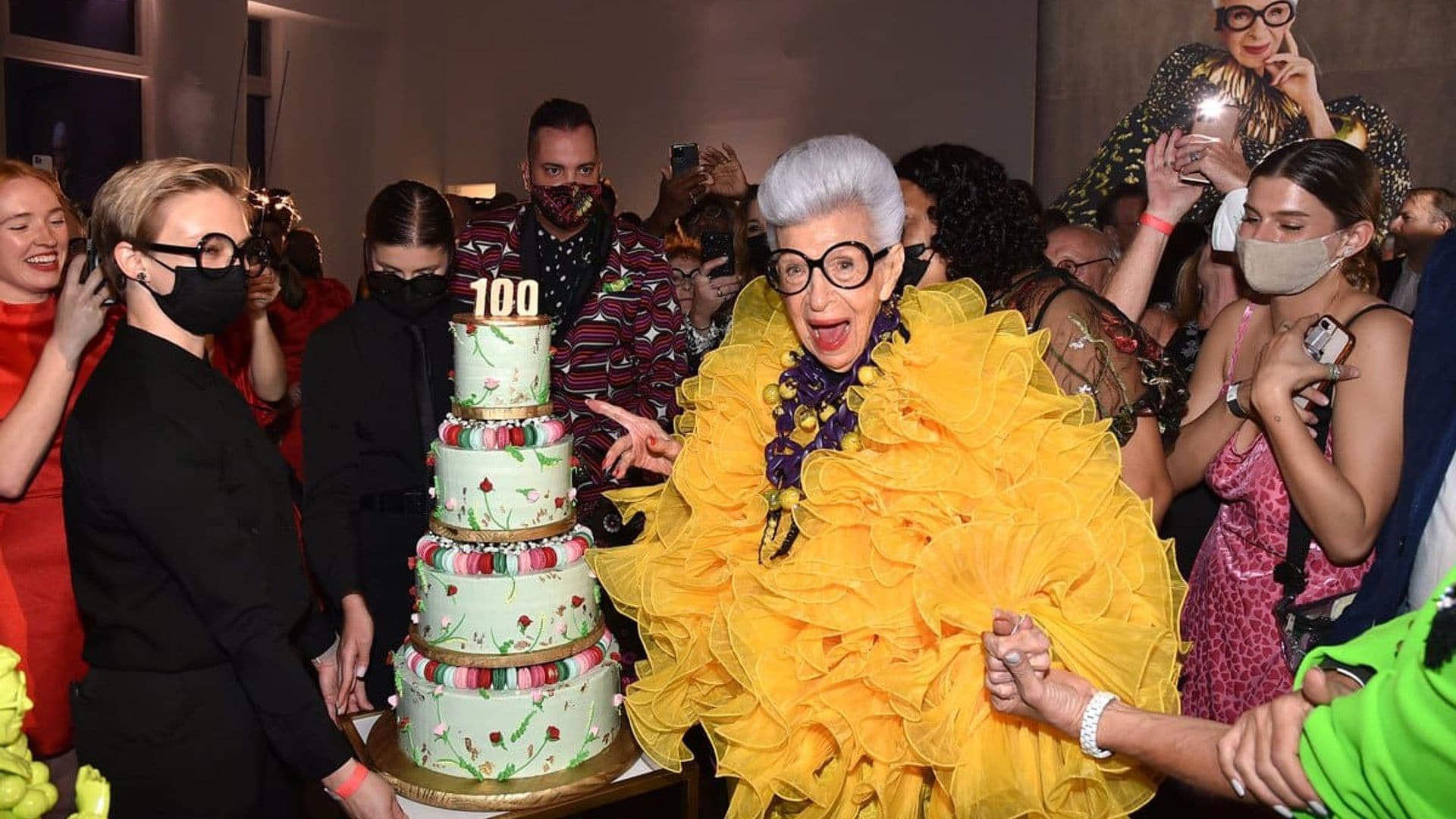 Iris Apfel celebrates her 100th birthday with Katie Holmes, Halle Bailey, Tommy Hilfiger, and more