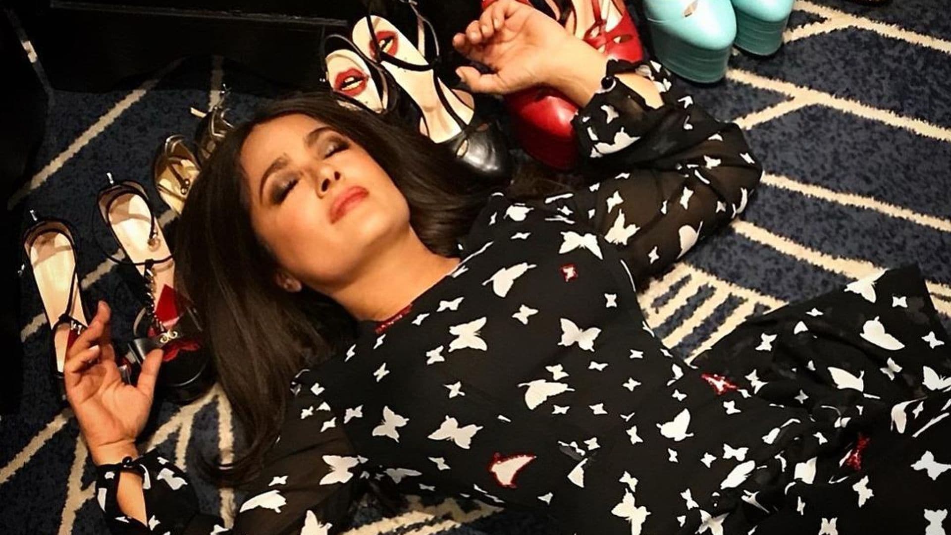 Salma Hayek jokes about ‘shoegasms’ using her collection of Gucci heels as pillows