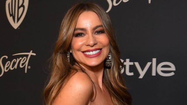 Sofia Vergara attending the Golden Globes after party in red gown