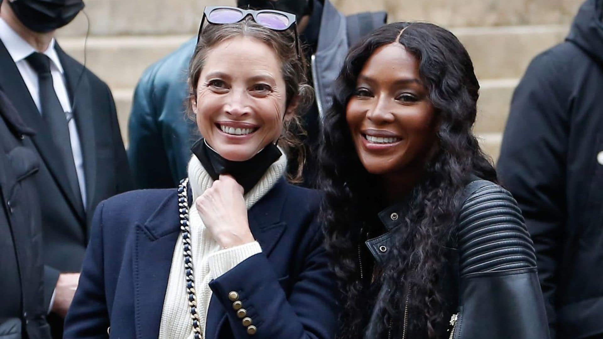 Naomi Campbell and Christy Turlington posed for the cameras after walking the Fendi show