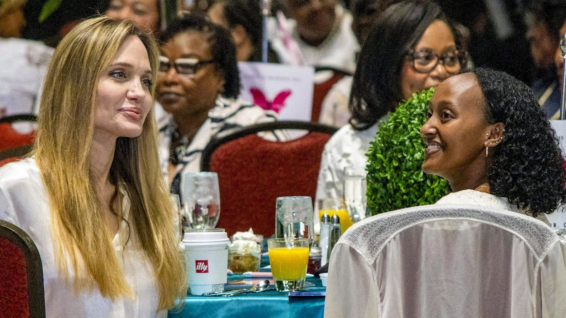 Angelina Jolie proudly supports her daughter Zahara at a mother-daughter brunch for a women's nonprofit